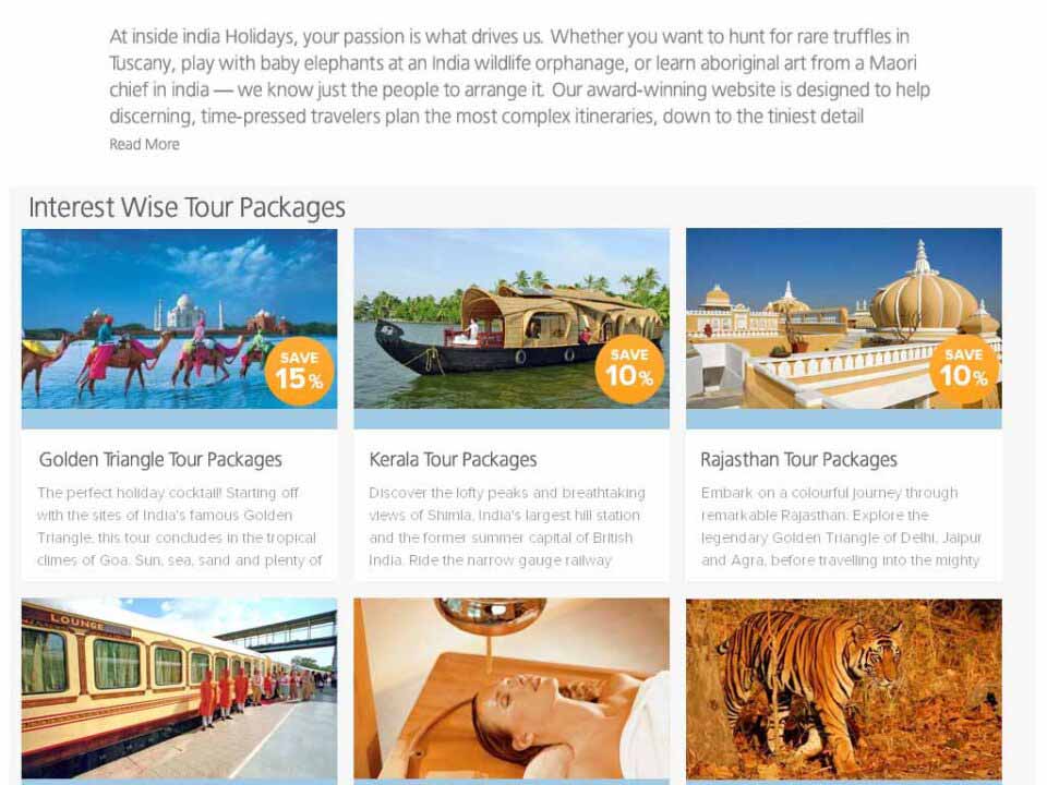 Website Template Design For Inside India Holidays